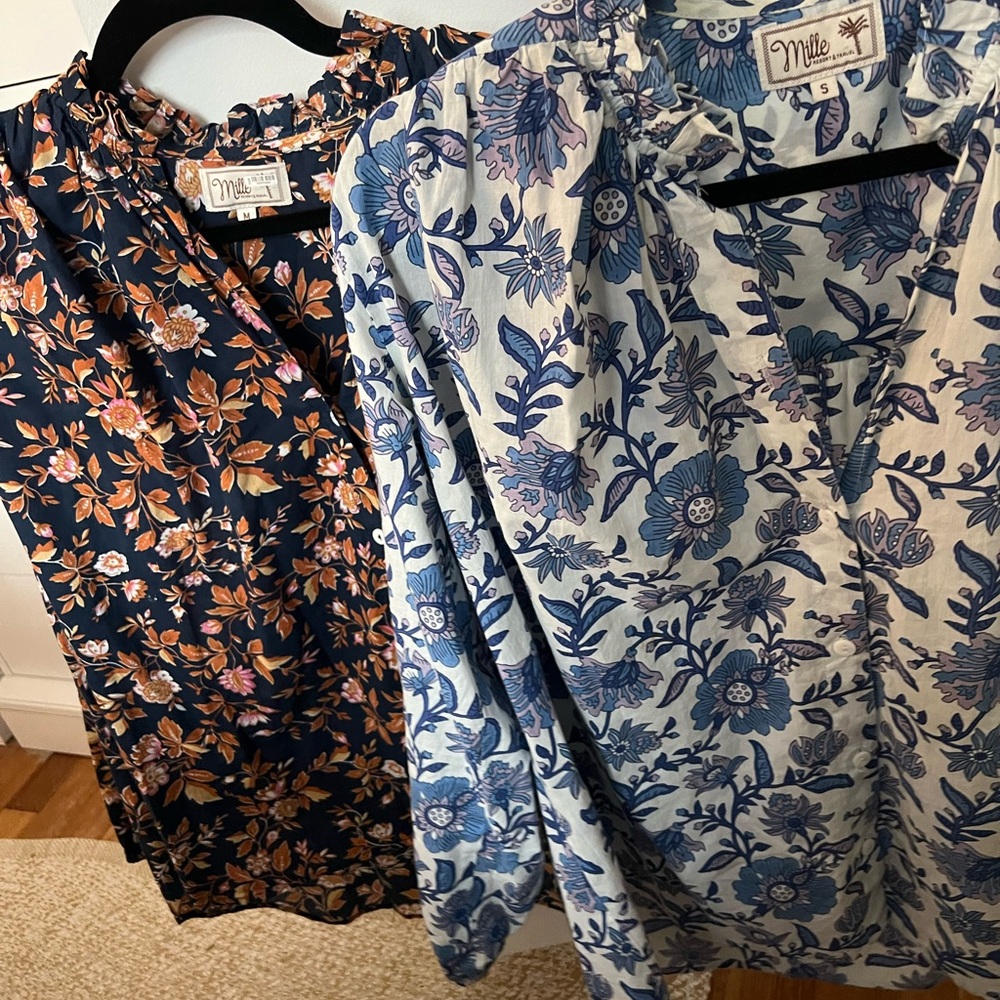 Mille Floral Blouses in Blue and Orange